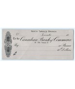 c1870 Canadian Bank of Commerce Check Unused North Toronto Branch - £18.64 GBP
