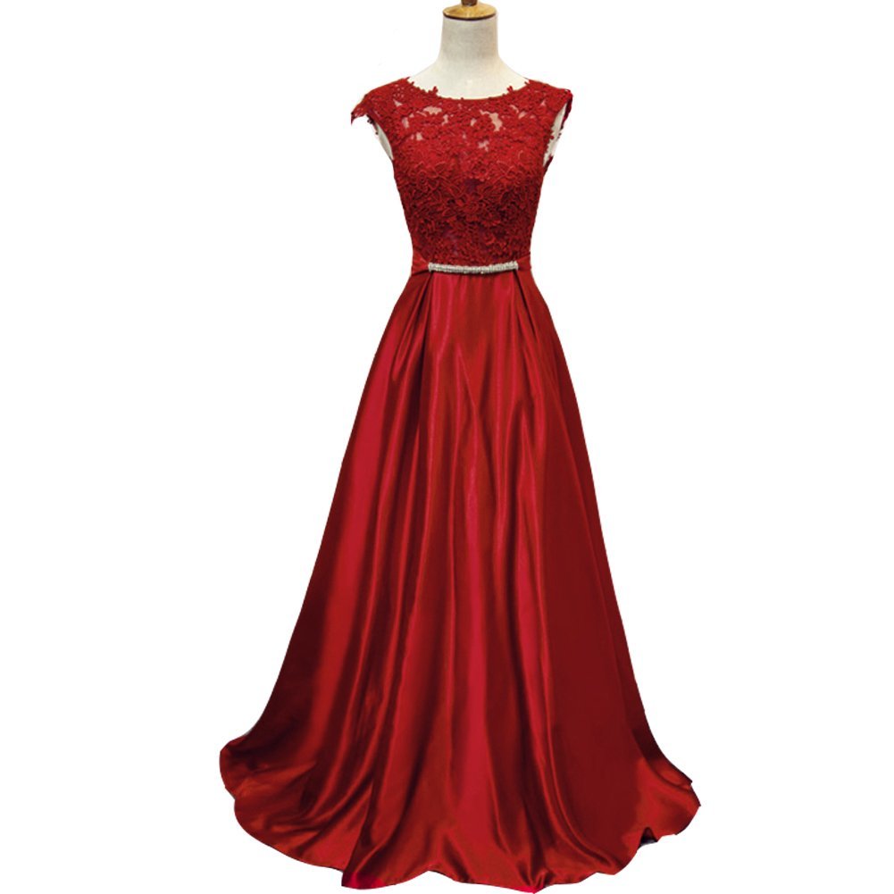 Kivary Sheer Low Back Long A Line Crystals Sash Lace Appliques Prom Evening Dres