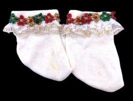 Vintage Baby Girl Lace Socks 0-6M Months White Holiday Christmas 90s Doll Bear - £12.91 GBP