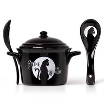 Alchemy Gothic China MRB7 Feline Hungry Bowl Lid &amp; Spoon Set Oven Microw... - $34.00
