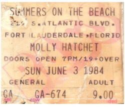 Vintage Molly Hatchet Ticket Stub Juin 3 1984 Fort Lauderdale Floride - £39.09 GBP
