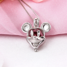 925 Sterling Silver Cartoon Mickey Mouse Pearl Cage Pendant Necklace - £35.39 GBP