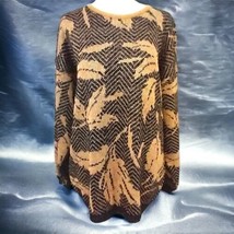 Granny Metallic Sweater L Vintage 90s Shimmery Gold Holiday Pullover Leaf Print - £23.72 GBP