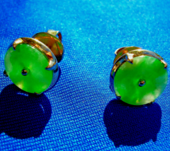 Earth mined Green Jadeite Jade Antique Deco Earrings Victorian Studs 18k Gold - $9,011.98 CAD