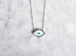 ADIRFINE 925 Sterling Silver Mother Of Pearl Evil Eye Pendant Necklace Choker - £47.30 GBP