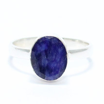 925 Sterling Silver Natural Blue Sapphire Ring Handmade Gemstone Jewelry - £26.68 GBP