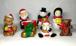 Christmas Figurines Santa, Snowmen, Kitty, Stocking, Teddy Lot of 7 Mini... - $11.85