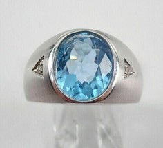 Aquamarine Ring, Men&#39;s 925 Sterling Silver Aquamarine Ring - £136.17 GBP