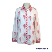 Red White Snap Closure Wing Tip Collar Slim Fit Long Sleeves Shirt Ladie... - $266.67 MXN