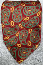 Perry Ellis Portfolio Silk Necktie Red Teal  Paisley Italian Fabric Clas... - $16.82