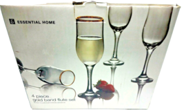 NOS Essential Home 4 Piece Gold Band Flute Set 7.75 Oz NIP - $19.20