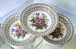 3 Vintage Brown Transferware Polychrome Berry Dessert Bowls Myott &amp; Son 1930&#39;s - £19.67 GBP