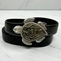 Chico&#39;s Vintage Black Genuine Leather Turtle Buckle Belt Size Medium M Large L - £19.54 GBP