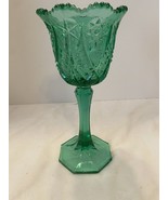 Vintage Green Kemple Glass Challice Goblet Hobstar Pattern Sawtooth Edge... - $558.95 MXN