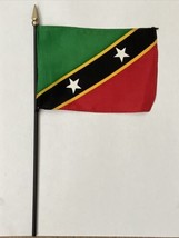 New Saint Kitts and Nevis Mini Desk Flag - Black Wood Stick Gold Top 4” ... - $5.00