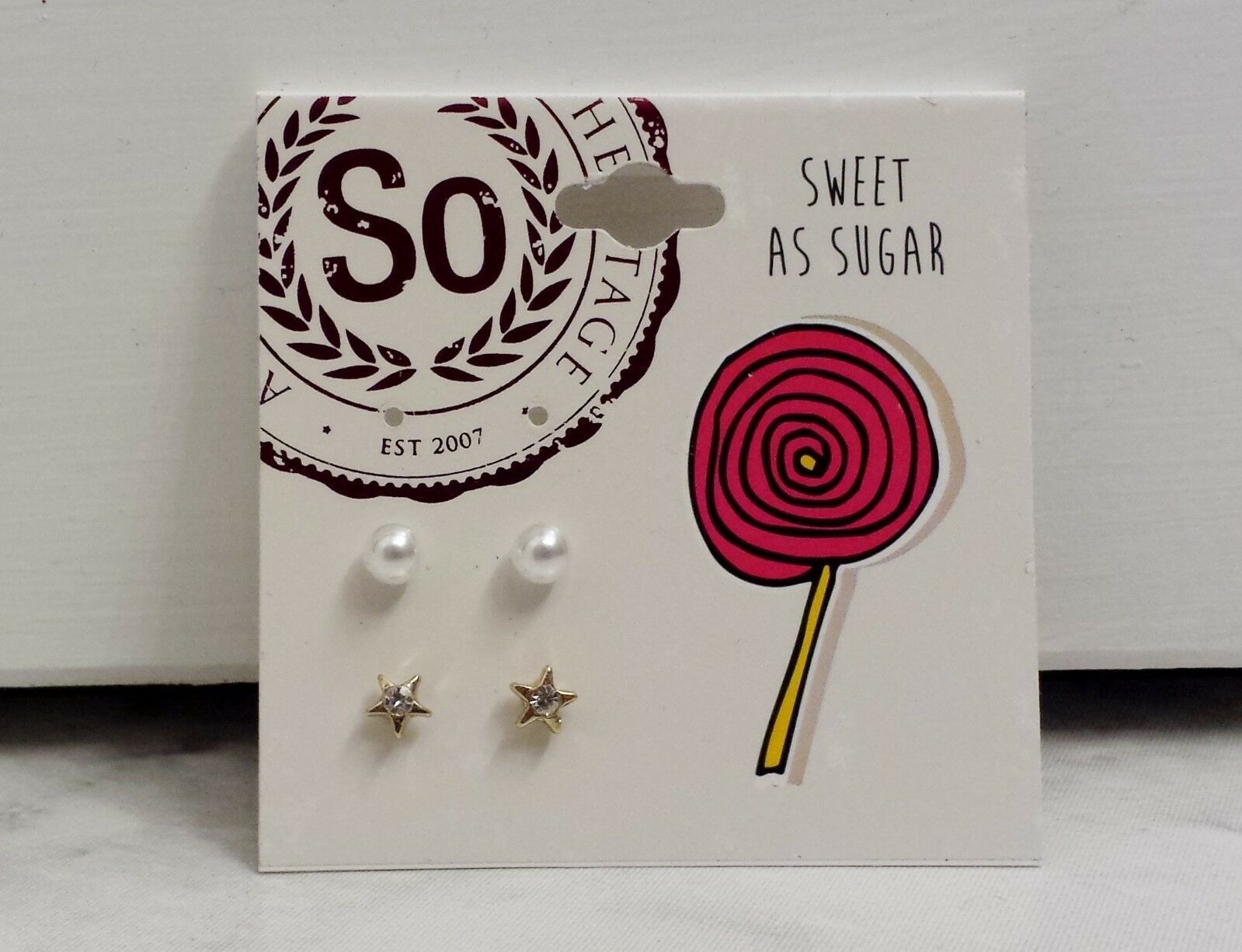 SO Sweet As Sugar Pair Of Pearl and Gold Tone Star Rhinestone Stud Earrings Set - $4.99