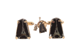 Vtg Swank Reverse Painted Glass Eiffel Tower Paris Cufflinks &amp; Tie Tack Set - £19.06 GBP