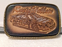 Vintage &quot;Rusty Wallace Nascar Race Car Belt Buckle w/Stamped- Leather - £16.61 GBP