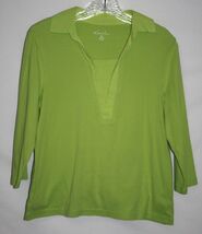 Kim Rogers Petite MEDIUM Shirt Pullover Top Green Pintuck Y Neckline 3/4... - $7.49