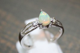 Silver Opal Band Natural Ethiopian Opal Band 5x7 mm oval Pear Promise Ring - £27.64 GBP