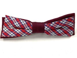 VintageRETRO  Boy’s Royal Clip On Bow Tie Plaid Red Blue  Rayon NYC - $20.74