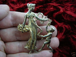 (b-ang-33) Woman cherub angel fruit Victorian repro BRASS pin brooch Wow - £15.50 GBP