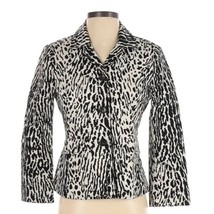 Talbots Blazer Women Petite 4P White/Black Animal Print Cotton Blend Long Sleeve - £33.59 GBP