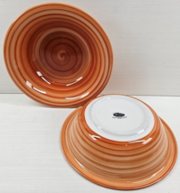 2 Citrus Grove Tan Brown Coupe Soup Bowls Set Swirl Hand Painted Table Dish Lot - £29.17 GBP