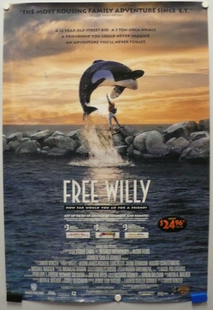 FREE WILLY 1993 Jason James Richter, Lori Petty, Jayne Atkinson-Poster ...