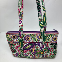 Vera Bradley Womens Tote Bag Multicolor Green Floral Square Quilted Zip S - £14.06 GBP