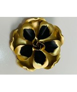 Vintage Jewelry Gold &amp; Black Floral Brooch Pin Classy Grannycore Romanti... - $12.16