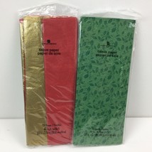 American Greetings Green Holly Red Gold Tissue Paper Present Gift Wrap Christmas - £11.84 GBP