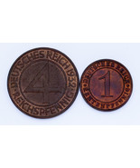 1923-1932 Germany 1 &amp; 4 Rentenpfennig Lot (2 coins) KM# 30, 75 - $98.68 CAD