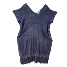 Anna Maxwell Chambray Midi Shift Dress Plus Size 5X Blue Sequin Embroidered Boho - £11.87 GBP