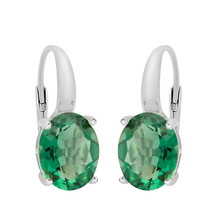 14K White Gold Plated in Silver 0.75 ct Simulated Green Emerald Drop Earrings - £51.45 GBP