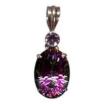 Oval Mystic Topaz &amp; Amethyst Pendant 925 Sterling Silver Genuine Gemstones Gift - £33.58 GBP