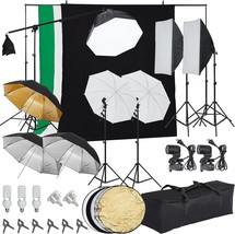 Photography Lighting Kit With Backdrops, 8.5Ftx10Ft Backdrop Stand, 5 Tr... - $193.99