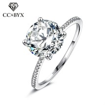 Simple Rings For Women Silver Color Fashion Jewelry Round Stone Cubic Zirconia W - £11.46 GBP