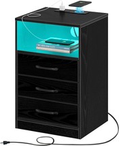 Seventable Nightstand With Wireless Charging Station And Led Lights,, Black - £73.27 GBP