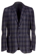 Lubiam Studio Men&#39;s Blue Black Plaids Wool  Italy Blazer Jacket Size  46... - $260.52