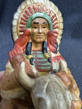 Vintage Ceramic Native American Sitting Indian Chief Statue With Bull Sk... - £25.73 GBP