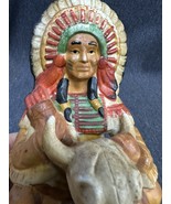 Vintage Ceramic Native American Sitting Indian Chief Statue With Bull Sk... - £25.67 GBP
