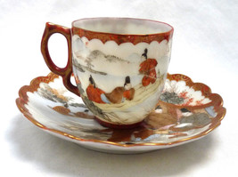 Antique Japanese eggshell porcelain tea cup demitasse hand painted gilt - £32.99 GBP