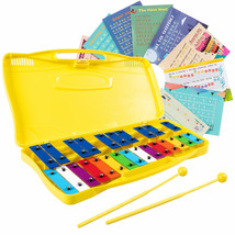 25 Notes Kids Glockenspiel Chromatic Metal Xylophone w/Yellow Case and 2... - $56.99