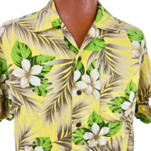 Caribbean Joe Hawaiian Aloha Shirt Large Floral Hibiscus Yellow Coconut Buttons - £31.96 GBP