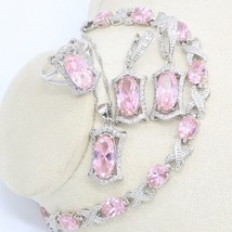 2020 New  Silver Color Wedding Jewelry Pink Zircon Jewelry Set for Women Bracele - £28.77 GBP