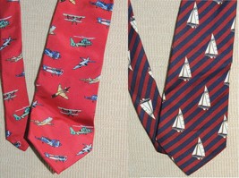 Two Class Club Italy Neck Tie/Necktie planes sailboats 56-57&quot;x3&quot; NARROW ... - £14.30 GBP