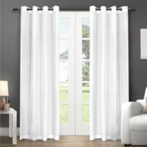 White curtain panel set 96&quot;L x 54&quot;W (108&quot;) faux silk grommet top 2 panels light - £30.05 GBP