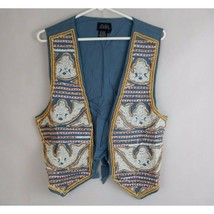 Vtg 90s Boutique Europa Women&#39;s Beaded Lace Open Front Vest Size Small - £30.29 GBP
