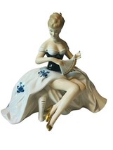 Wallendorf Antique Porcelain Figurine vtg Victorian Germany W 1764 Fan Flow Blue - £236.82 GBP